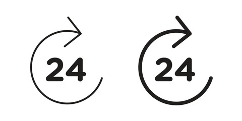 24 Hour Icons in Circular Arrow Design Isolated on White Background
