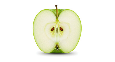 A green Granny Smith apple, sliced open to reveal its white flesh