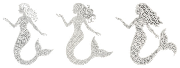 PNG Intricate Lace Mermaid Silhouettes