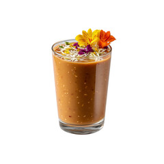 Delicious and Refreshing Peach Smoothie with Edible Flowers and Toasted Coconut