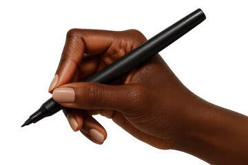 African American hand holding black marker pen, isolated on transparent background