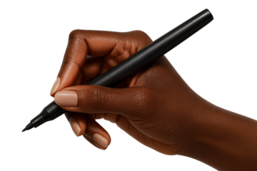 African American hand holding black marker pen, isolated on transparent background