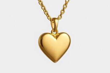 Fototapeta premium Shiny golden heart pendant hanging on a delicate chain, symbolizing love, romance, and precious moments