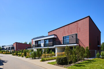 New modern block of flats in green area . residential apartment with flat buildings exterior. luxury house complex. Part of City Real estate property, condo architecture. apartment insurance concept