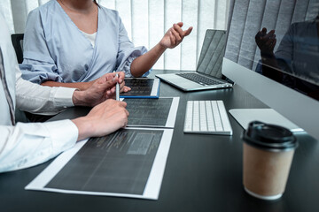 Team of Programmer working in software javascript computer in IT office, Writing codes and data code website and coding database technologies to find solution to problem