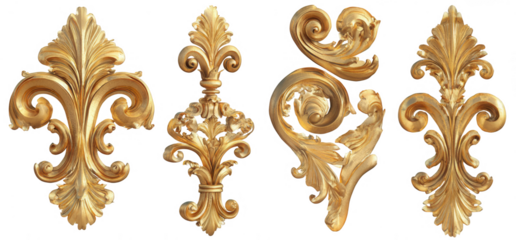 golden Baroque decorative elements, jpeg, png, transparent