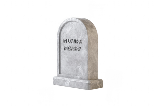 a simple gray tombstone with "IN LOVING MEMORY" text in marble, jpeg, png, transparent