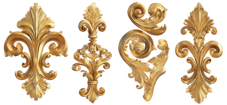 golden Baroque decorative elements, jpeg, png, transparent