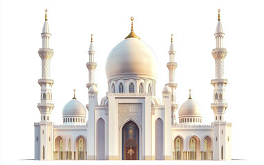 Obraz premium Mosque building with domes and minarets showcasing Islamic architecture and traditional design isolated on white background PNG