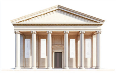 Obraz premium Museum building with columns and banners showcasing classical architecture and cultural design isolated on white background PNG