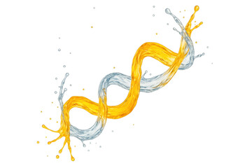 Golden and clear liquid flows, isolated on transparent background.