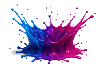 Vibrant blue and pink paint splash isolated on transparent background