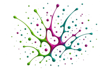 Dynamic vibrant liquid splash pattern isolated on transparent background.
