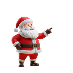 3D Cartoon Santa Claus Pointing Finger for Christmas Holiday Promotion, Festive Announcements and Seasonal Advertising Design