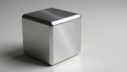 Silver Metallic Cube on Smooth Surface in Minimalist Setting