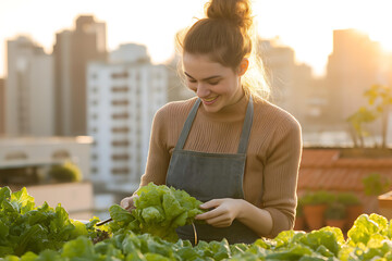 mixed race woman holding potted plant