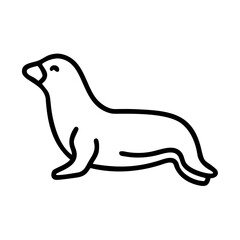 Simple graphic depiction of a sea creature with a sleek body and small flippers in a minimalist style