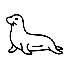 Simple outline drawing of a sea mammal with flippers lying down on a white background surface area