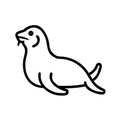 Simple outline drawing of a sea mammal with a sleek body and flippers on a white background plain view