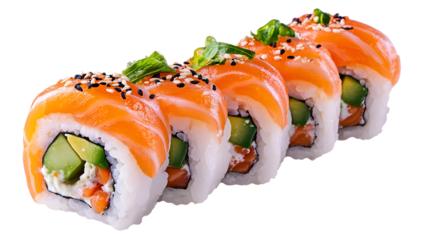 Salmon Avocado Sushi Rolls isolated on a transparent background