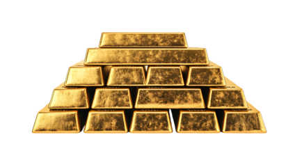Stack of Shiny Gold Bars isolated on a transparent background