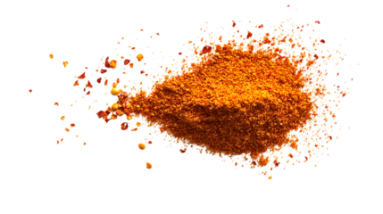 Chili Powder Scattered on Orange Background isolated on a transparent background