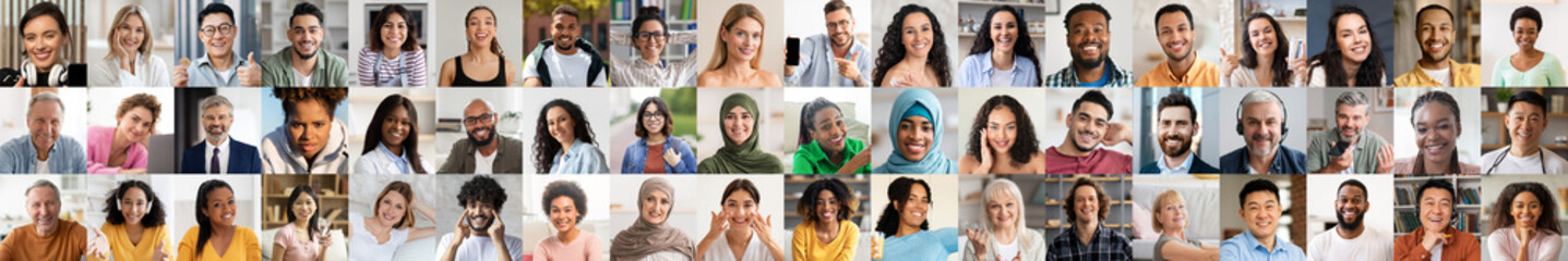 A vibrant collage showcases a diverse ensemble of individuals smiling and expressing joy in a...