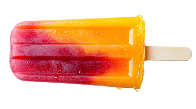 Red and orange popsicle melting isolated on a transparent background
