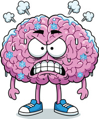 Cartoon angry brain, emotional character, steam expression, sweating head, hot cold contrast, funny vector, cad drawing, flat illustration, sneakers