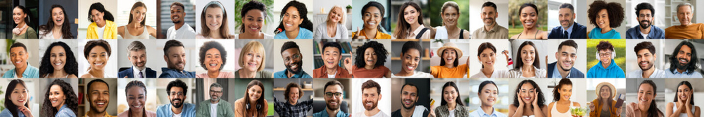 This lively collage features a joyful group of people from different backgrounds. Each individual...