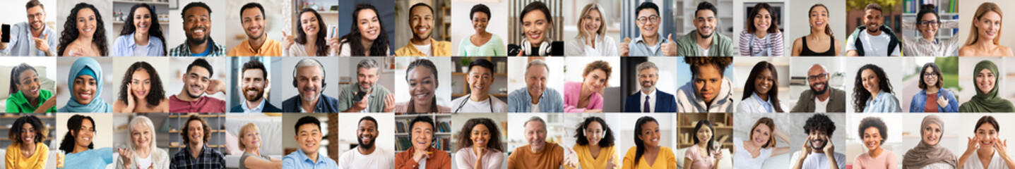 A vibrant collection of happy faces representing diverse backgrounds and cultures. Each person...