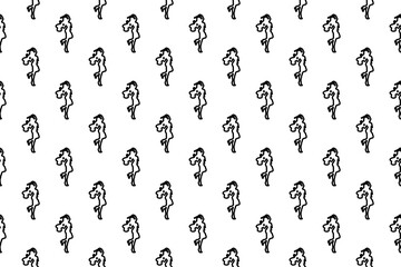Seamless pattern completely filled with outlines of enchantress symbols. Elements are evenly spaced. Illustration on transparent background
