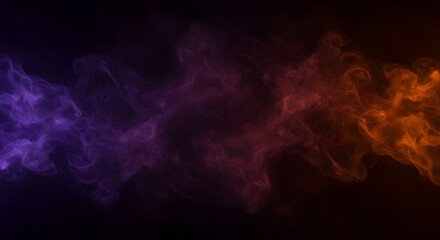 Ethereal Smoke Swirls in Gradient of Purple to Fiery Orange on Black Background.