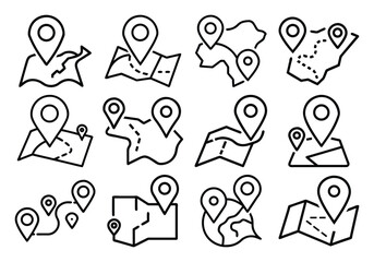 Vector art of set of location pin icons for maps