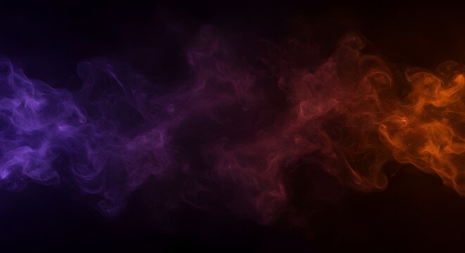 Ethereal Smoke Swirls in Gradient of Purple to Fiery Orange on Black Background. - Powered by Adobe