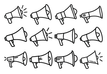 Vector art of set of megaphone icons in hand drawn style