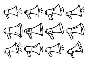Vector art of collection of megaphone icons in sketch style