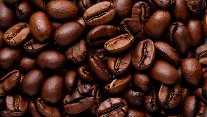 Obraz premium Close-up Macro Shot of Dark Roasted Coffee Beans