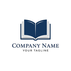 Open book logo design, company branding, navy blue, simple, elegant.