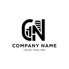 Naklejka premium A modern financial logo combining the letters G and N with a bar graph and stacked coins.