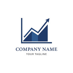 A stylized blue bar graph with an upward trending arrow indicating growth and progress, accompanied by placeholder text for a company name and tagline.
