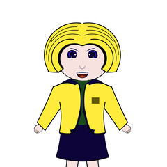 Female character with cheerful hair color and clothing style
