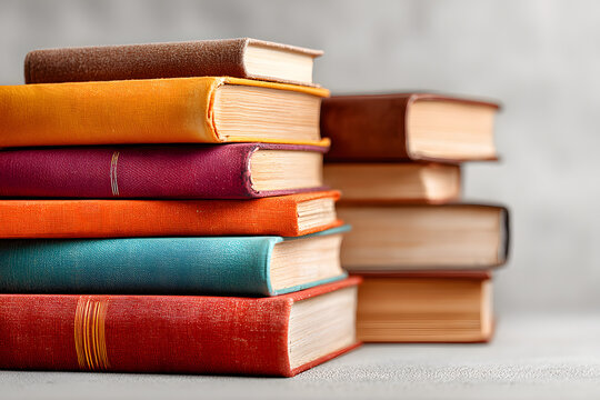 A stack of books on a white background.