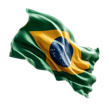 A Brazilian flag in the form of a waving pennant, isolated on a white background,.0