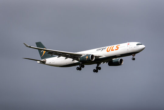 Amsterdam, Netherlands - 17. August 2025: An Airbus A330 from Carggo ULS on final to Amsterdam Schipol.