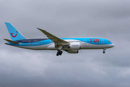 Amsterdam, Netherlands - 17. August 2025: A Boeing B787 Dreamliner from TUI on final to Amsterdam Schipol.