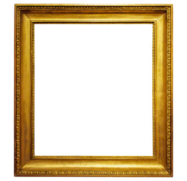 Gold antique frame for design and decoration, gilded wood vintage or retro frame with transparent background, png image