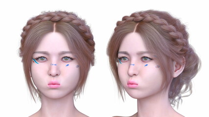 Obraz premium 女性の顔アップ 3DCGレンダリング
