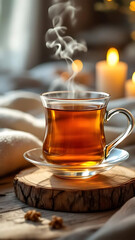 Cup of tea. Warm evening tea. Aromatic herbal tea