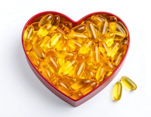 Heart-shaped container filled with yellow pills